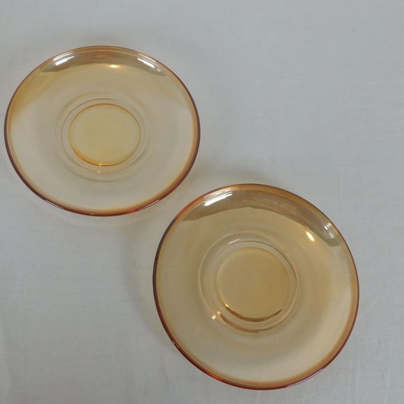 Set of 2 Jeanette Glass Moderne Marigold Iridescent Cup & Saucer Set Punch Cup - Picture 2 of 10